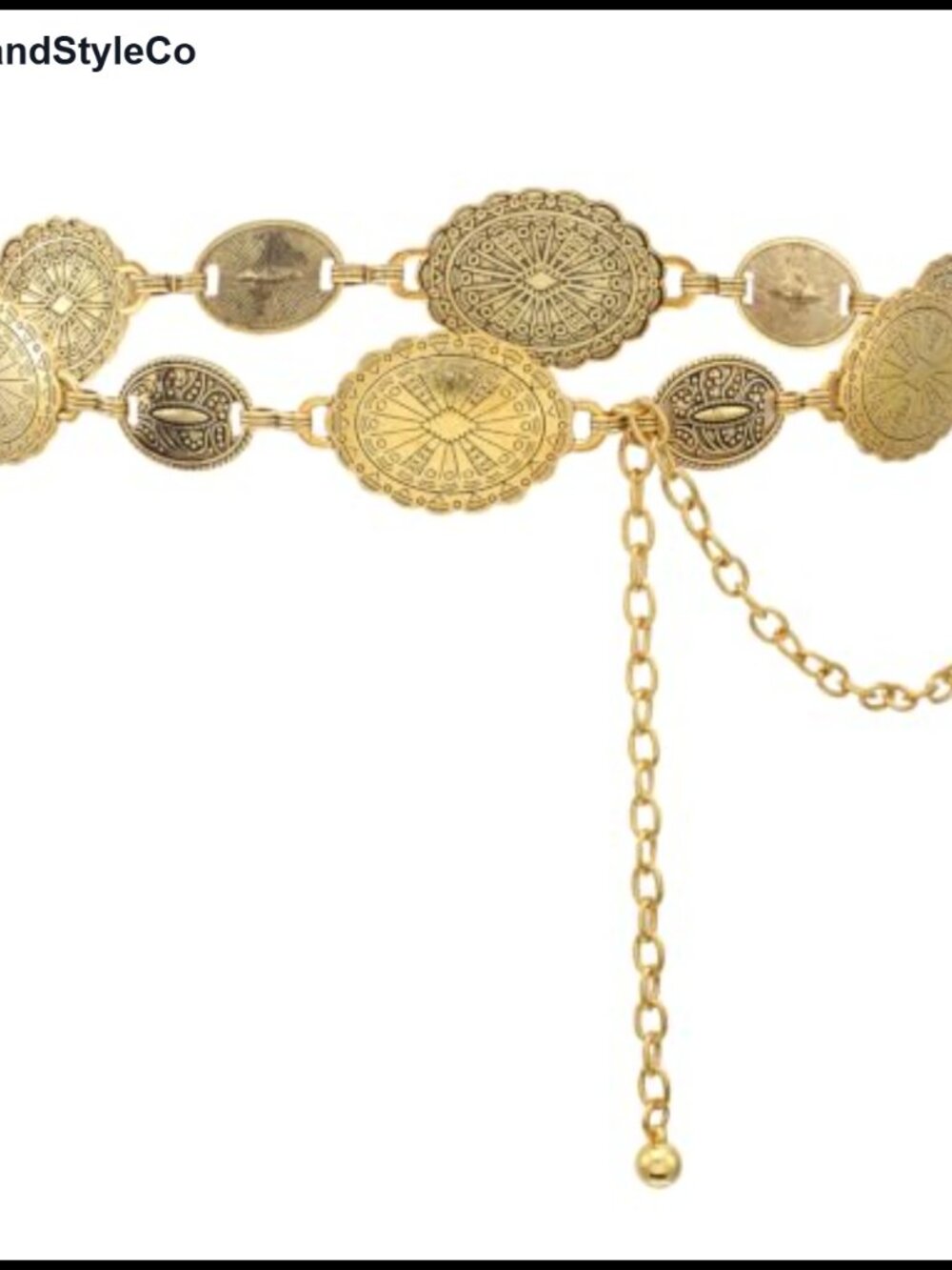 Gold Chain Belt Metal Waist Belt Square Vintage Pattern Adjustable